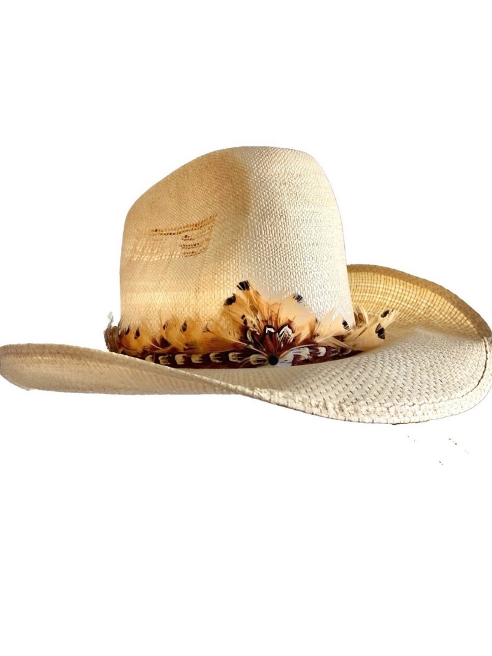 Goorin Bros Stomper Straw Cowboy Hat Size 7 M Unisex Western Vented Feather Band